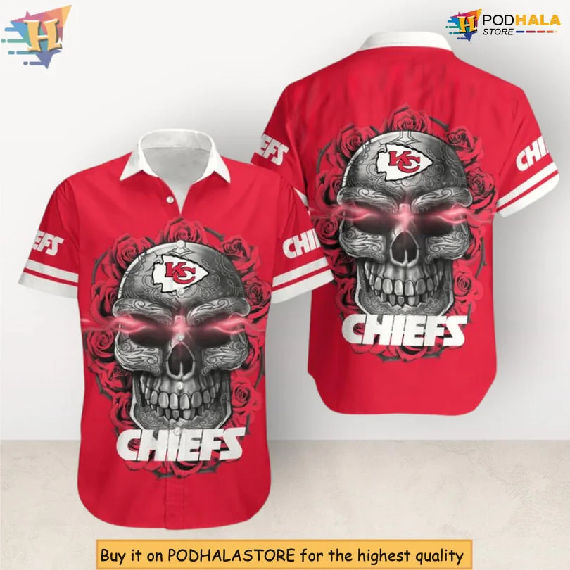 Kansas City Chiefs Skull Floral Aloha Shirt With Hibiscus Design