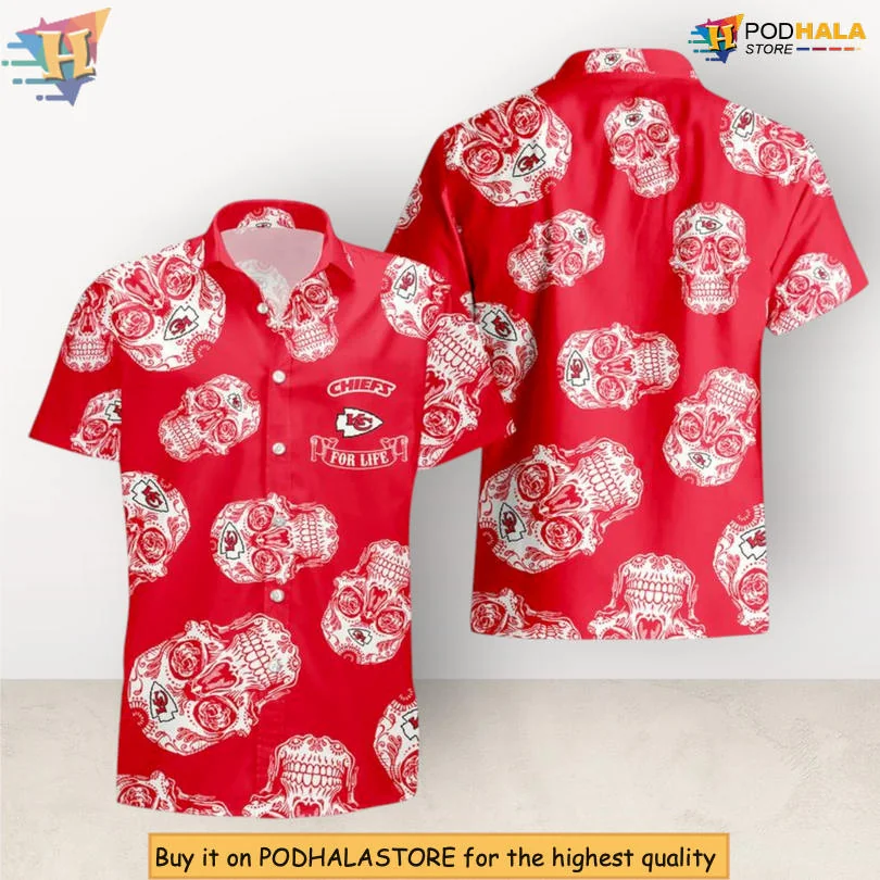 Kansas City Chiefs Skull Floral Hawaiian Shirt, For Life Design