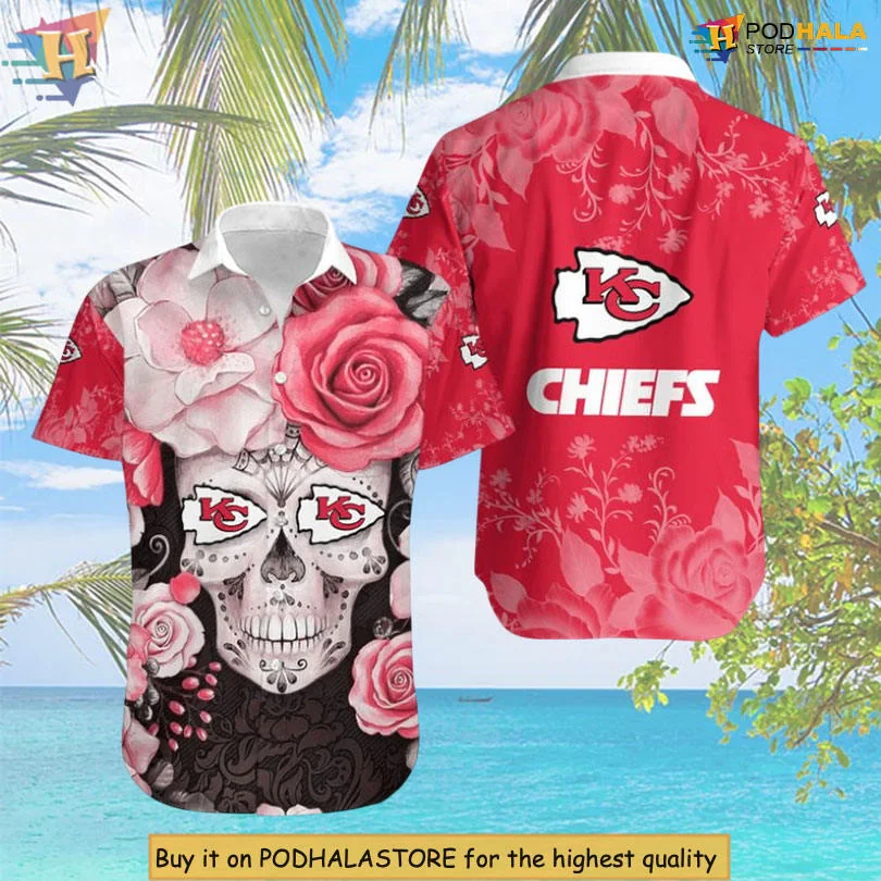 Kansas City Chiefs Skull Floral Hawaiian Shirt With Colorful Roses