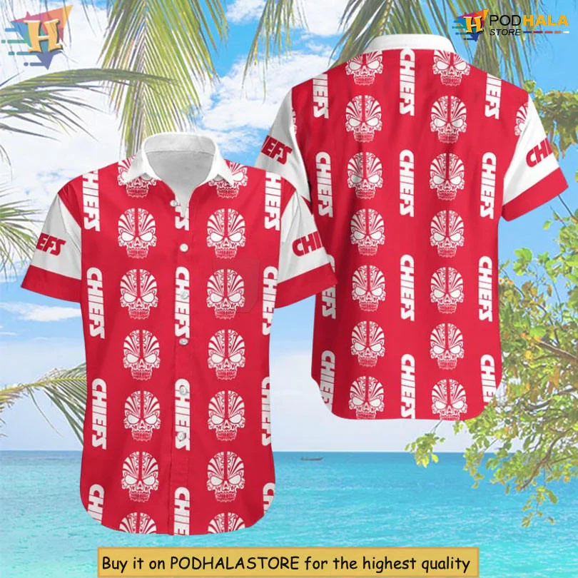 Kansas City Chiefs Skull Hawaiian Shirt With Bold Headdress Design