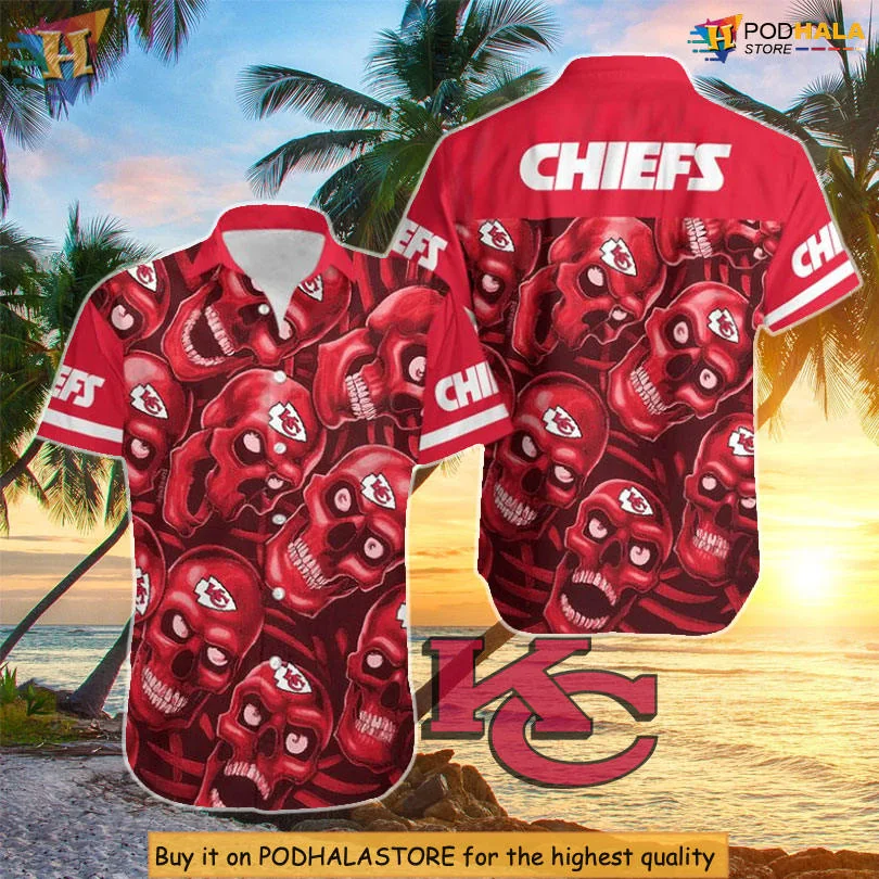 Kansas City Chiefs Skull Hawaiian Shirt With Bold Red And Black Design