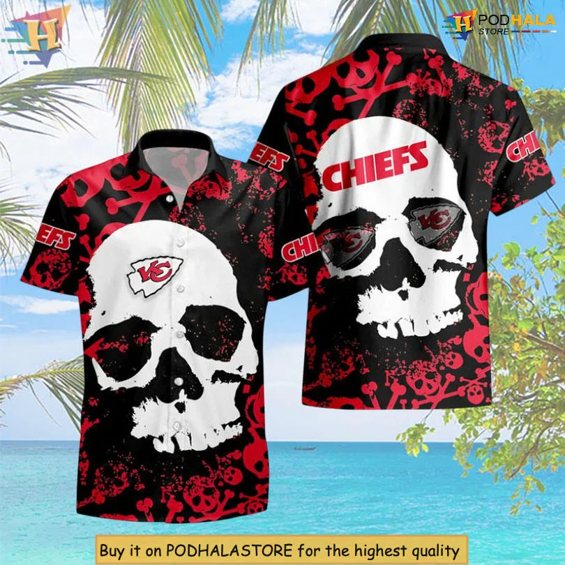 Kansas City Chiefs Skull Hawaiian Shirt With Bold Red Elements
