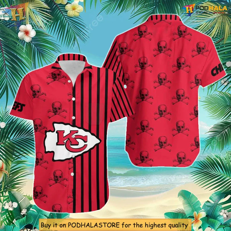 Kansas City Chiefs Skull Hawaiian Shirt With Bold Stripes