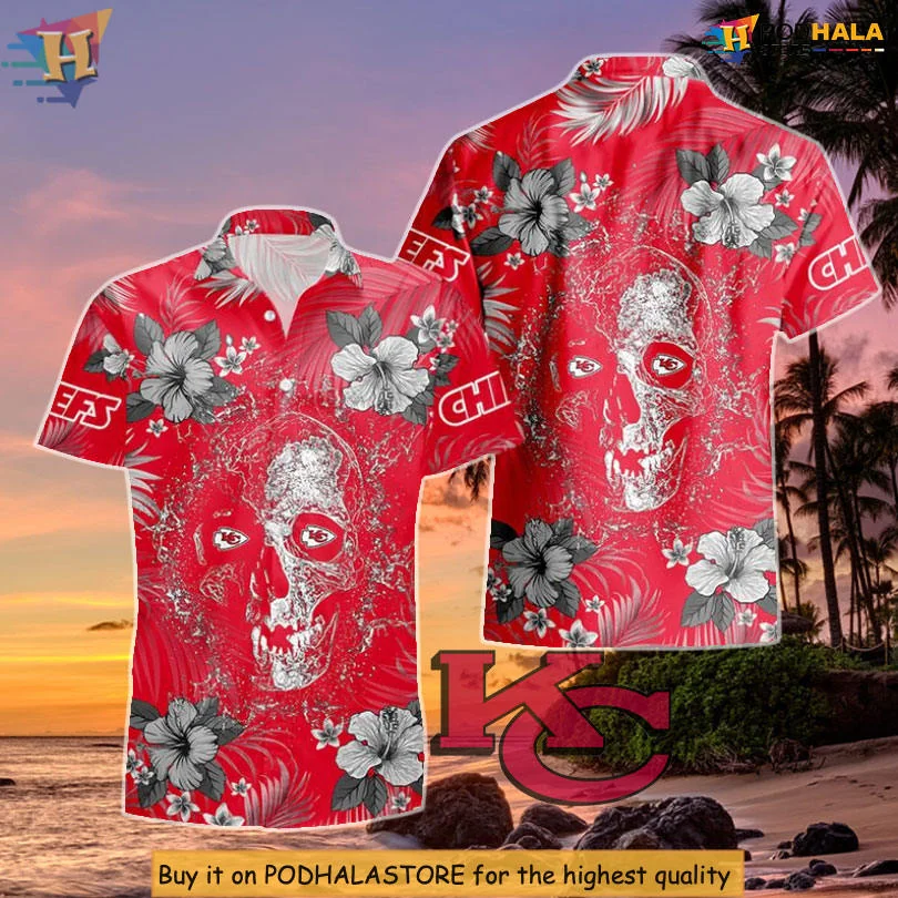 Kansas City Chiefs Skull Hawaiian Shirt With Tropical Design