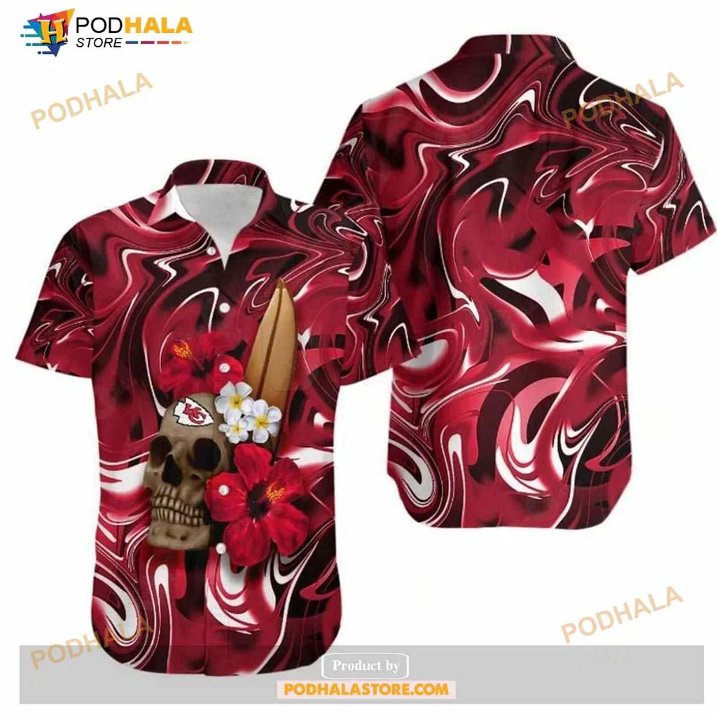 Kansas City Chiefs Skull Hibiscus Hawaiian Shirt With Vibrant Design