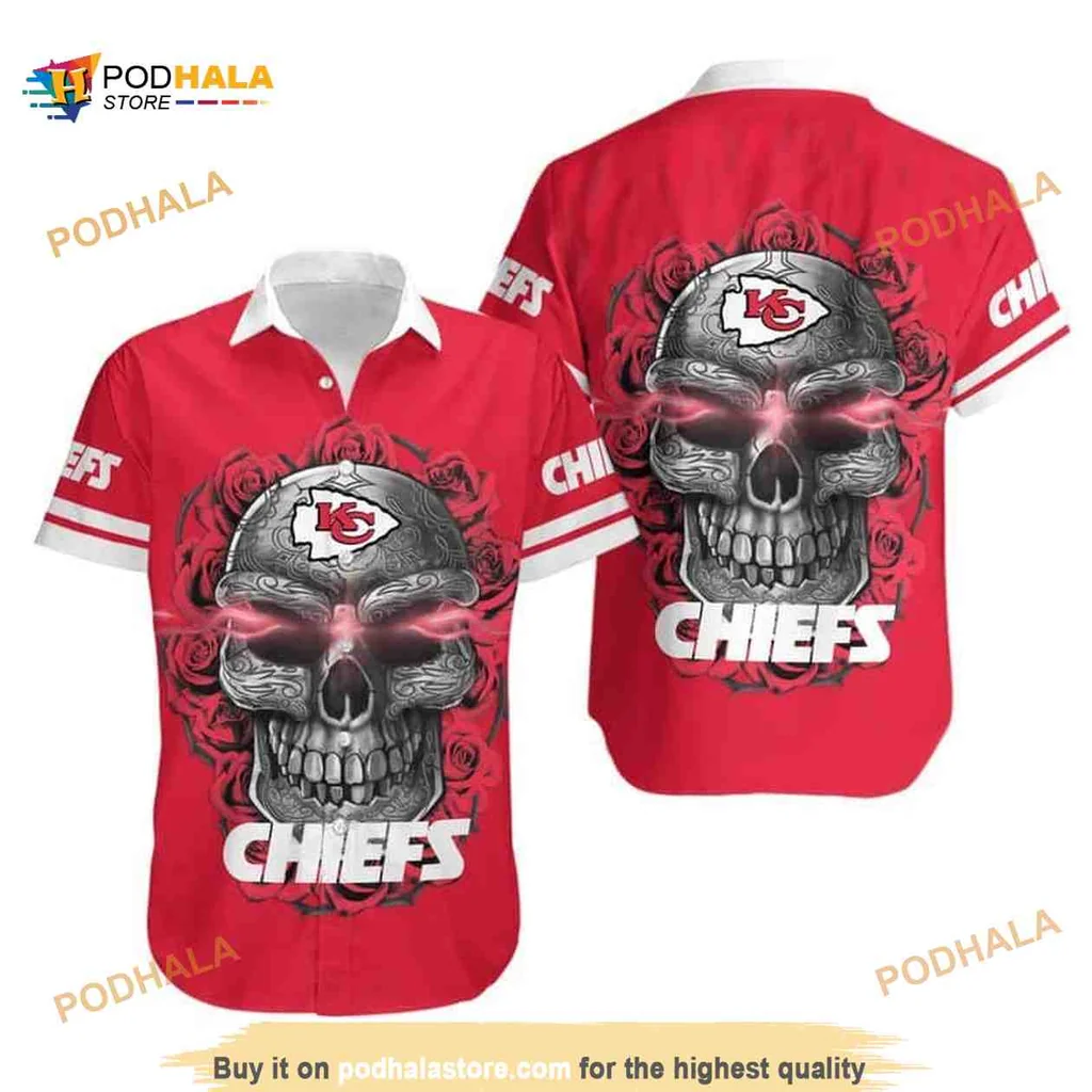 Kansas City Chiefs Skull Rose Hawaiian Shirt With Glowing Eyes