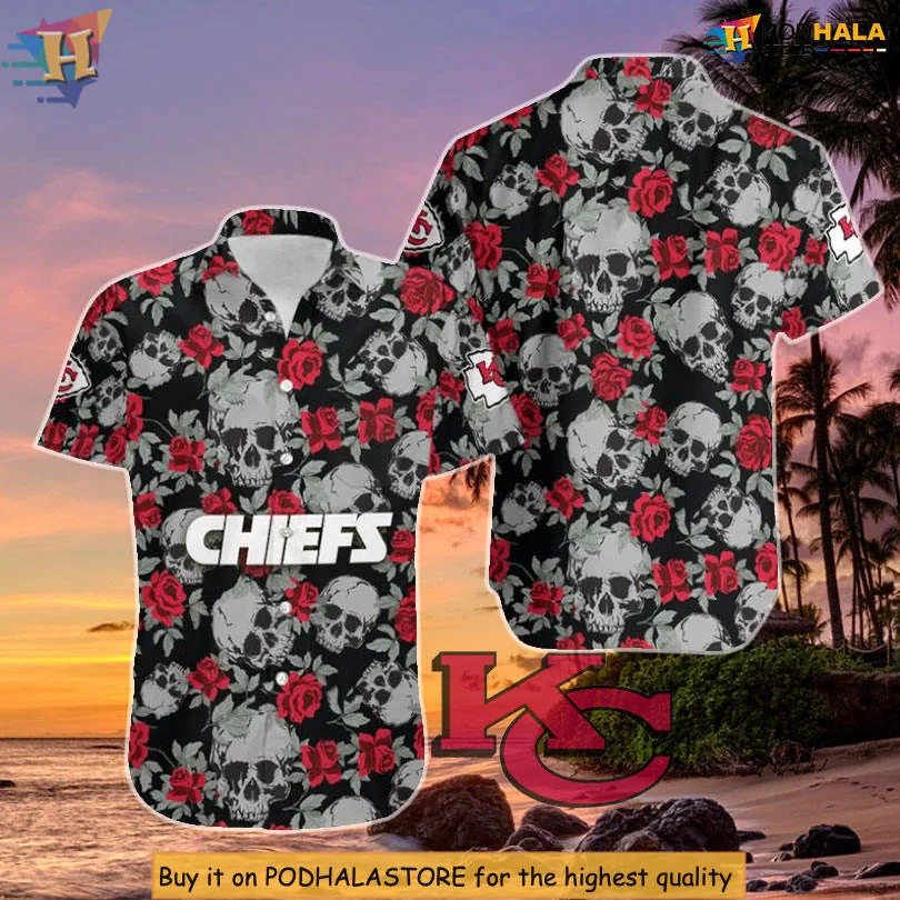 Kansas City Chiefs Skull Roses Hawaiian Shirt Custom Edition