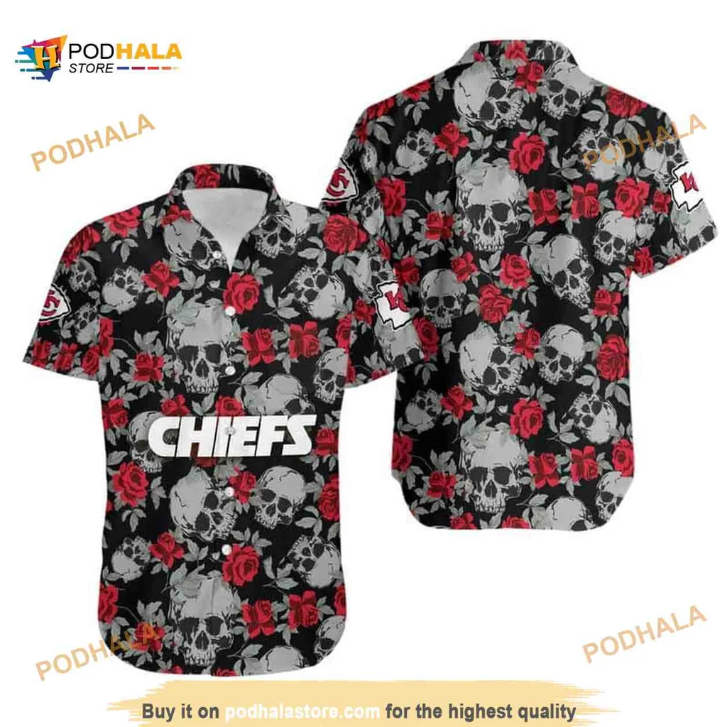 Kansas City Chiefs Skull Roses Shirt, Funny Hawaiian Design