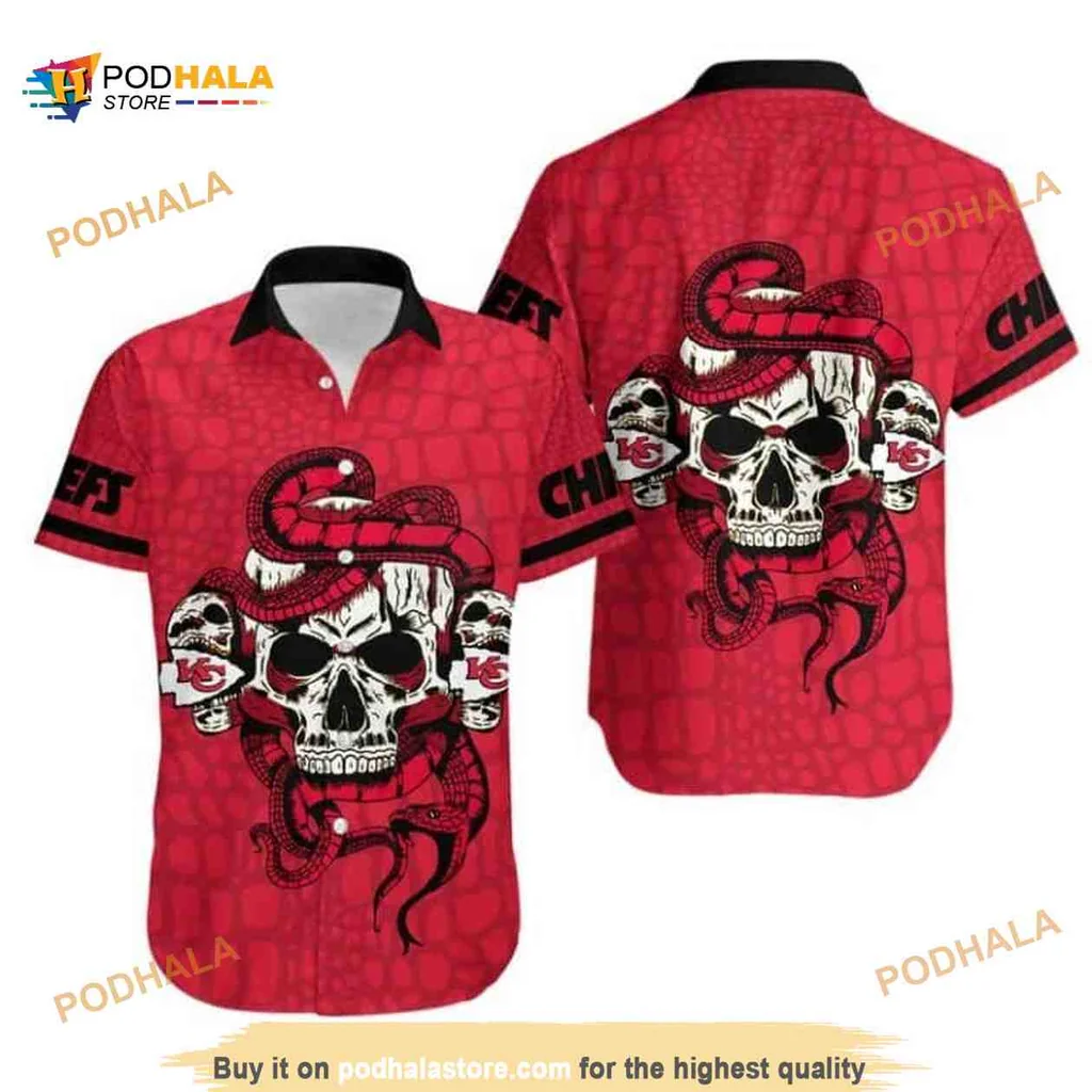 Kansas City Chiefs Skull Snake Hawaiian Shirt, Bold Graphic Design