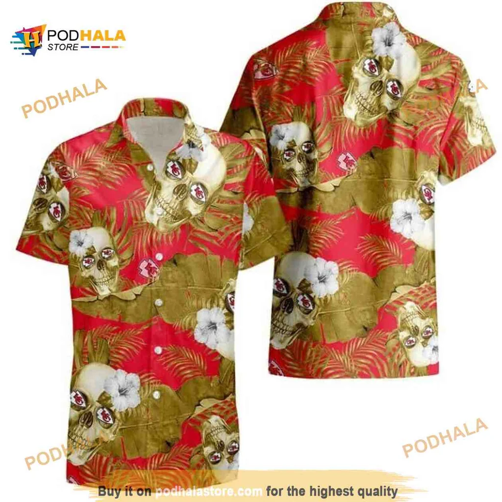 Kansas City Chiefs Skull Tropical Shirt With Bold Floral Design