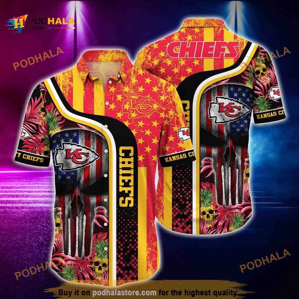 Kansas City Chiefs Skull Tropical Shirt With Palm Leaves And Flowers