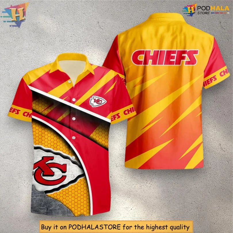 Kansas City Chiefs Striped Hawaiian Shirt With Bold Team Logo