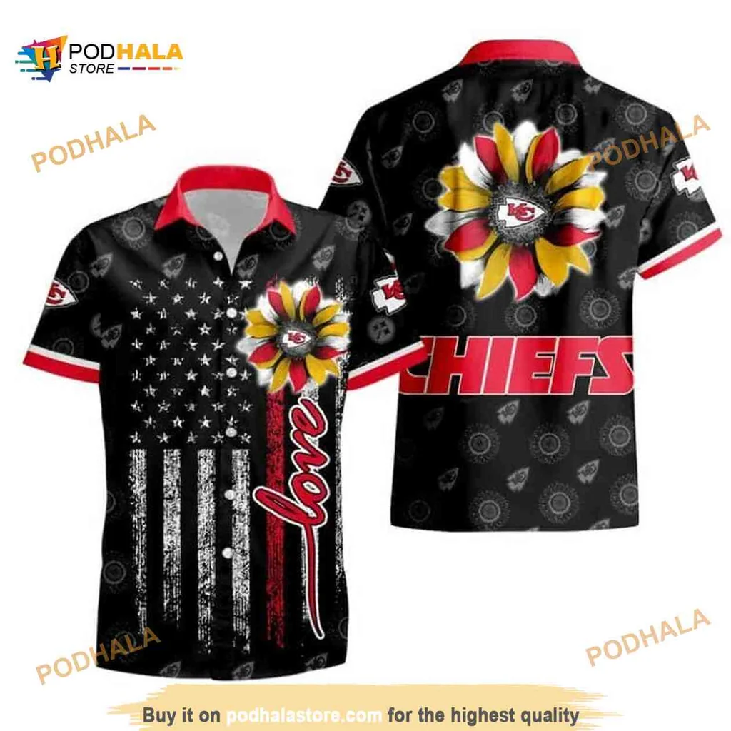 Kansas City Chiefs Sunflower Shirt With Love And American Flag Design