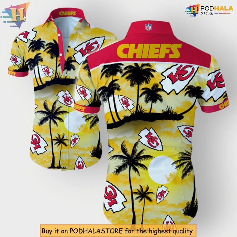 Kansas City Chiefs Sunset Aloha Shirt With Palm Trees And Vibrant Colors