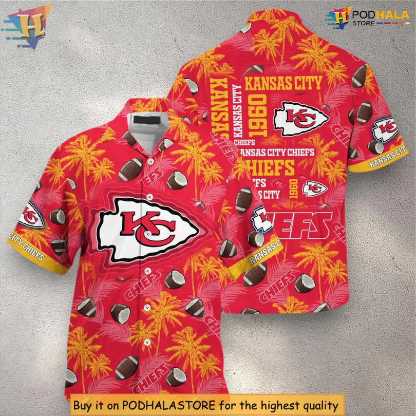 Kansas City Chiefs Tropical Hawaiian Shirt With Palm Trees And Footballs