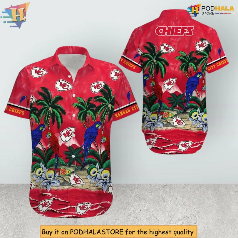 Kansas City Chiefs Tropical Hawaiian Shirt With Palm Trees And Parrot