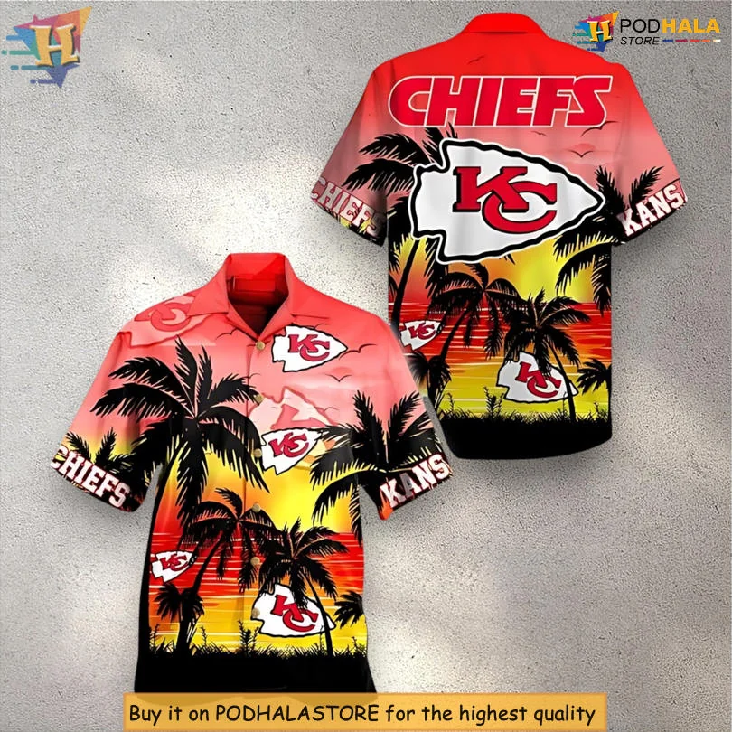 Kansas City Chiefs Tropical Hawaiian Shirt With Sunset And Palm Trees