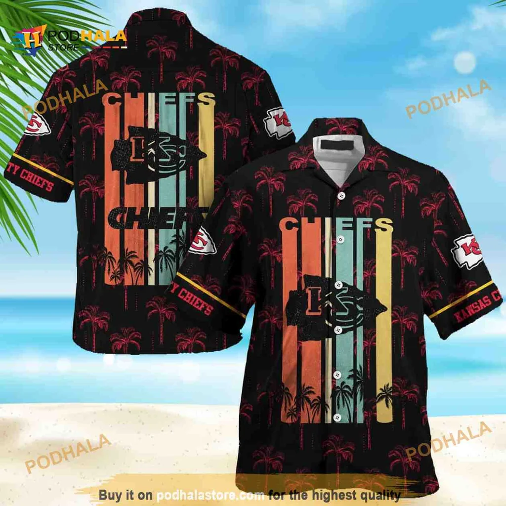Kansas City Chiefs Tropical Shirt With Colorful Stripes And Palm Trees