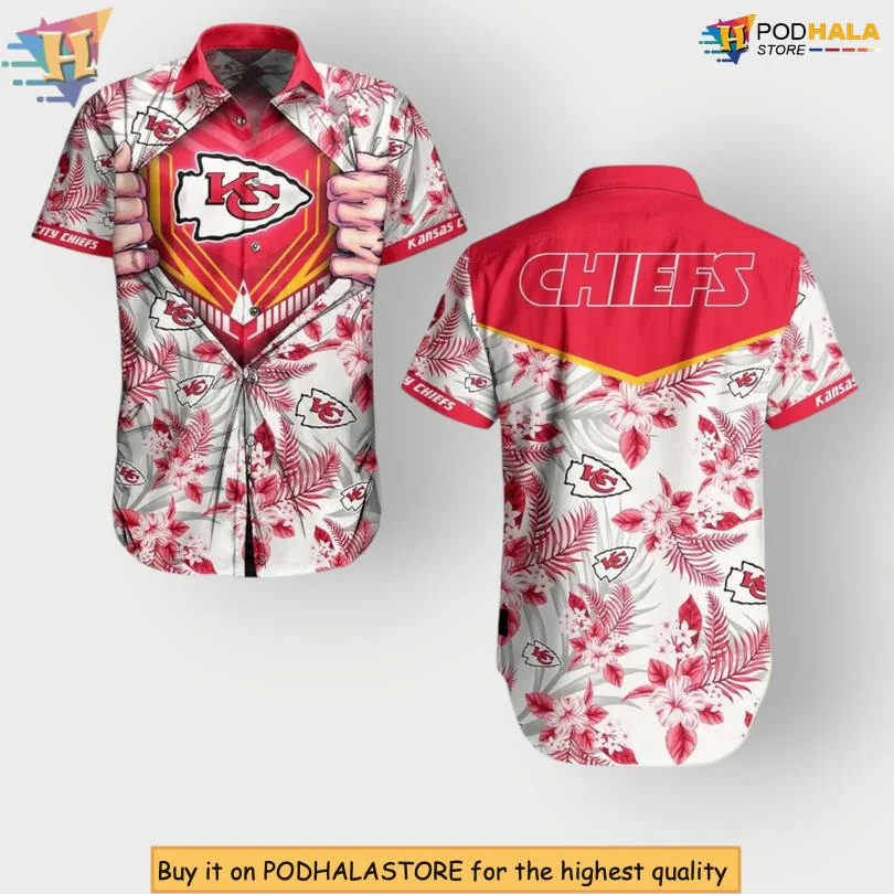 Kansas City Chiefs Tropical Shirt With Floral Design And Bold Logo