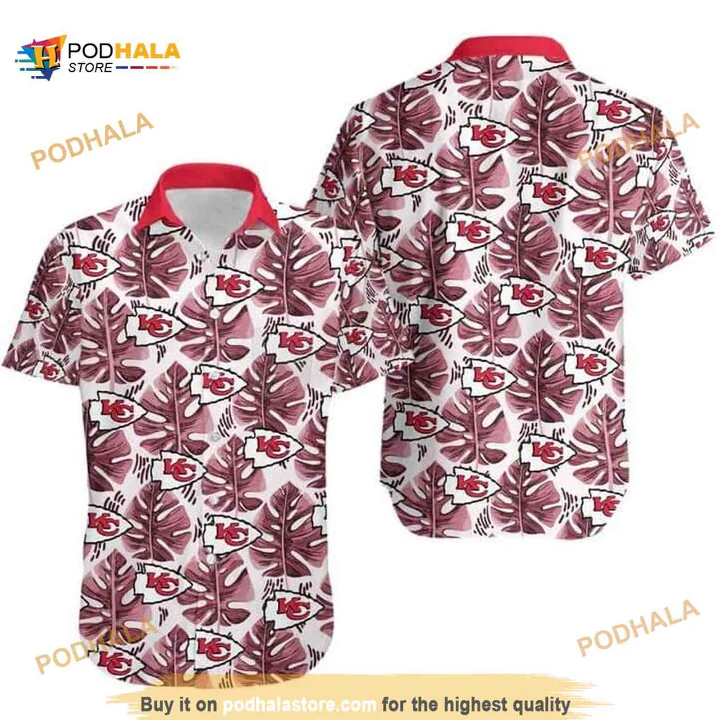 Kansas City Chiefs Tropical Shirt With Leaf And Logo Pattern