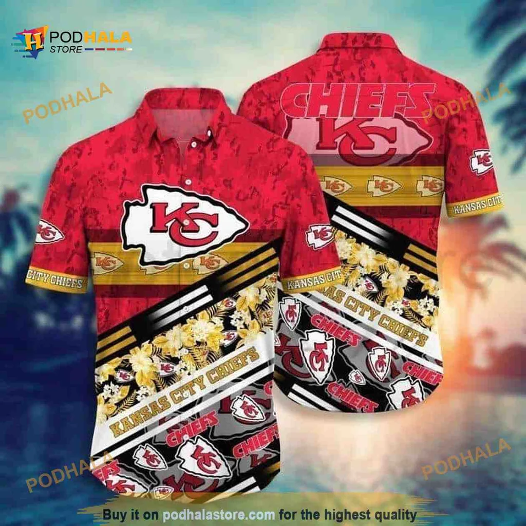 Kansas City Chiefs Tropical Shirt With Palm Leaves And Bold Logo