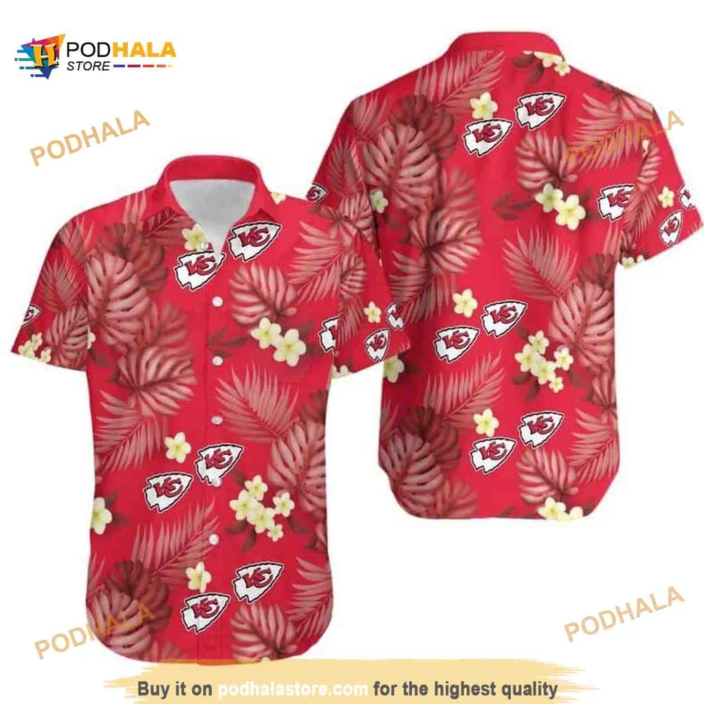 Kansas City Chiefs Tropical Shirt With Palm Leaves And Hibiscus Flowers