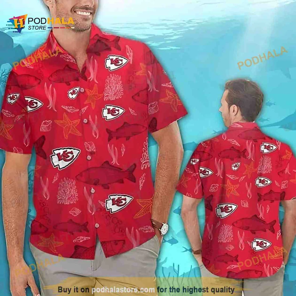 Kansas City Chiefs Tropical Shirt With Starfish And Coral Design