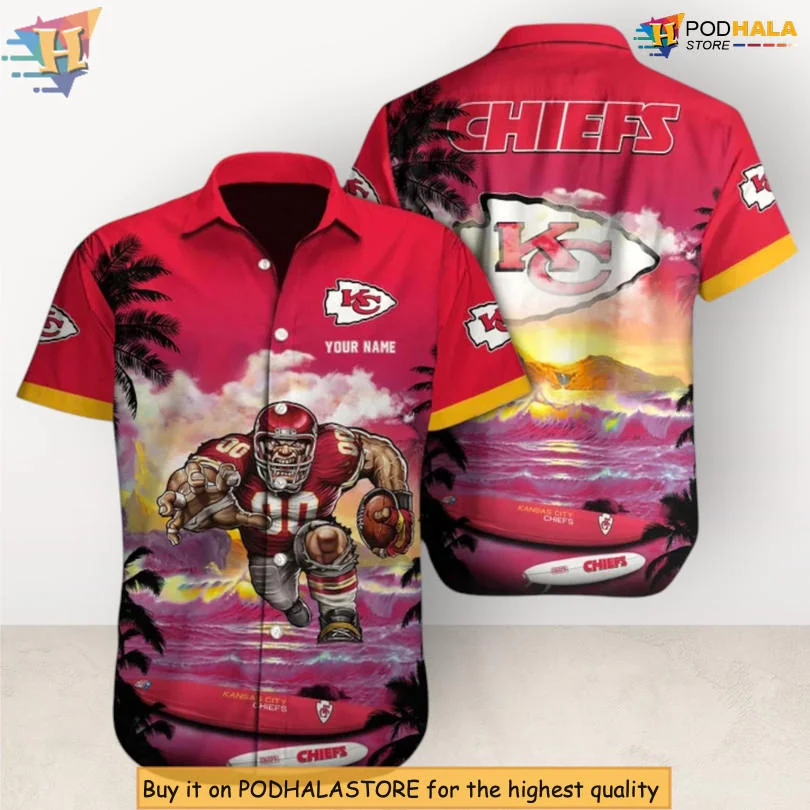 Kansas City Chiefs Tropical Shirt With Sunset And Custom Name Area