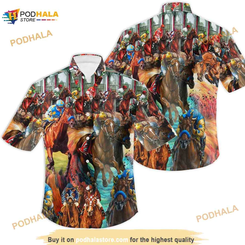 Kentucky Derby Horse Racing Hawaiian Shirt With Colorful Jockeys And Horses
