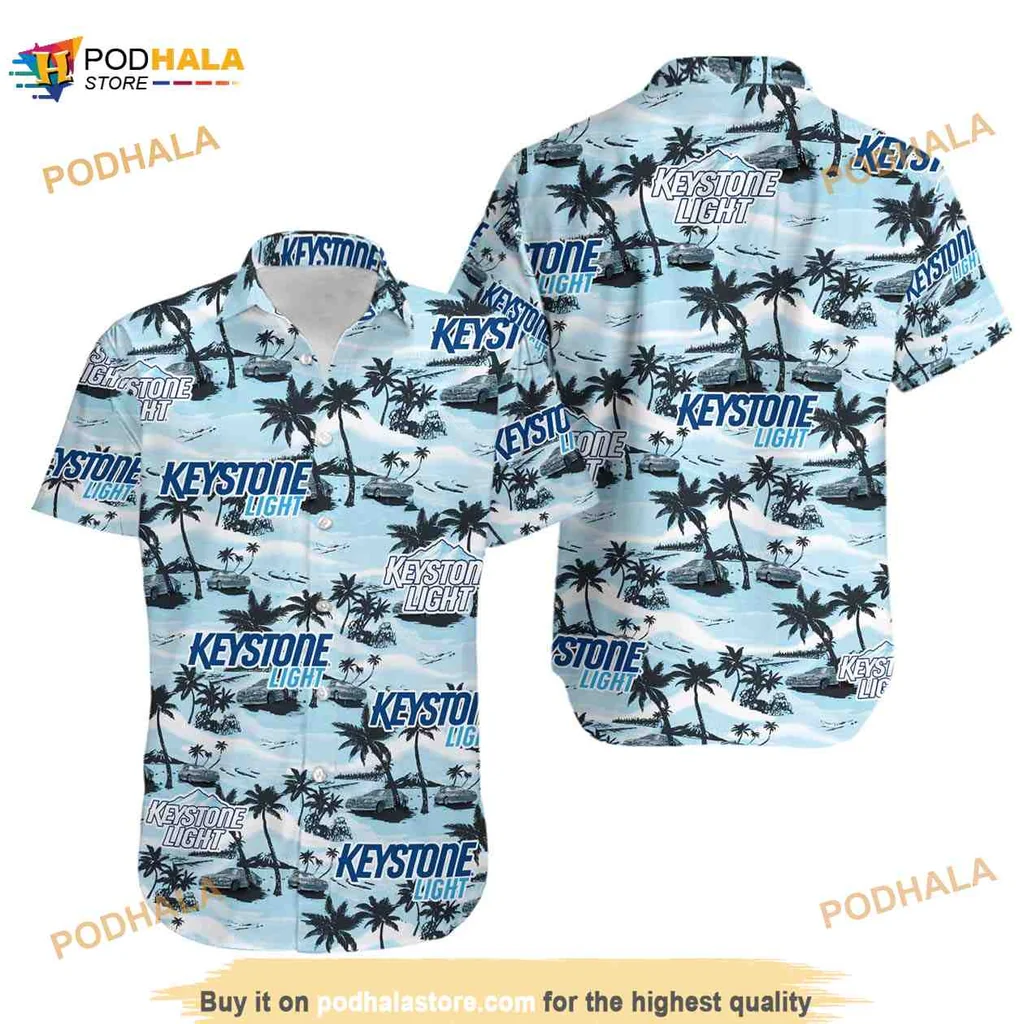 Keystone Light Aloha Hawaiian Shirt With Tropical Palm Print