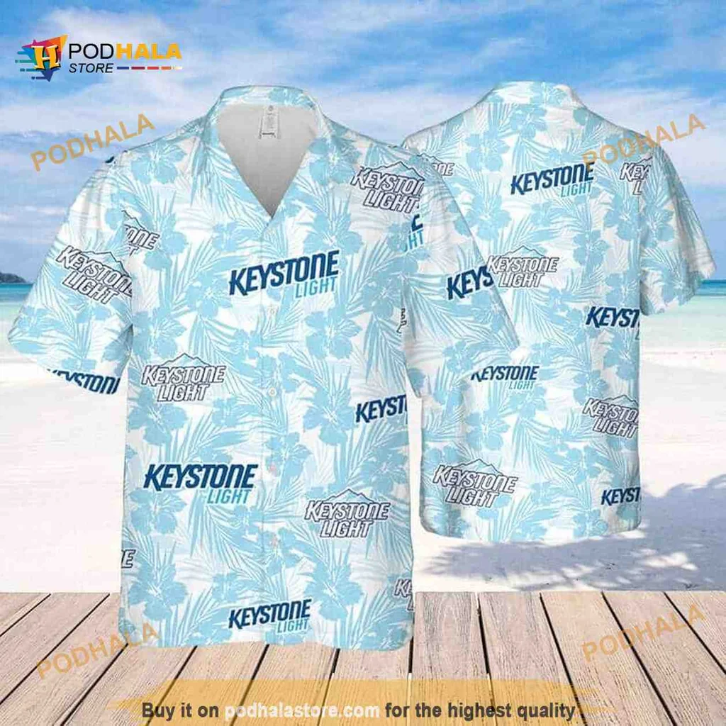 Keystone Light Beer Hawaiian Shirt With Tropical Palm Leaves