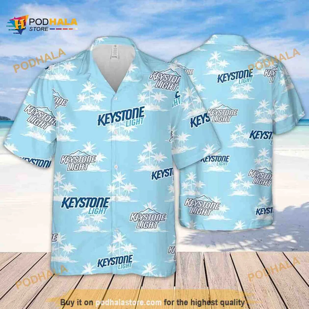 Keystone Light Beer Hawaiian Shirt With Tropical Palm Tree Design