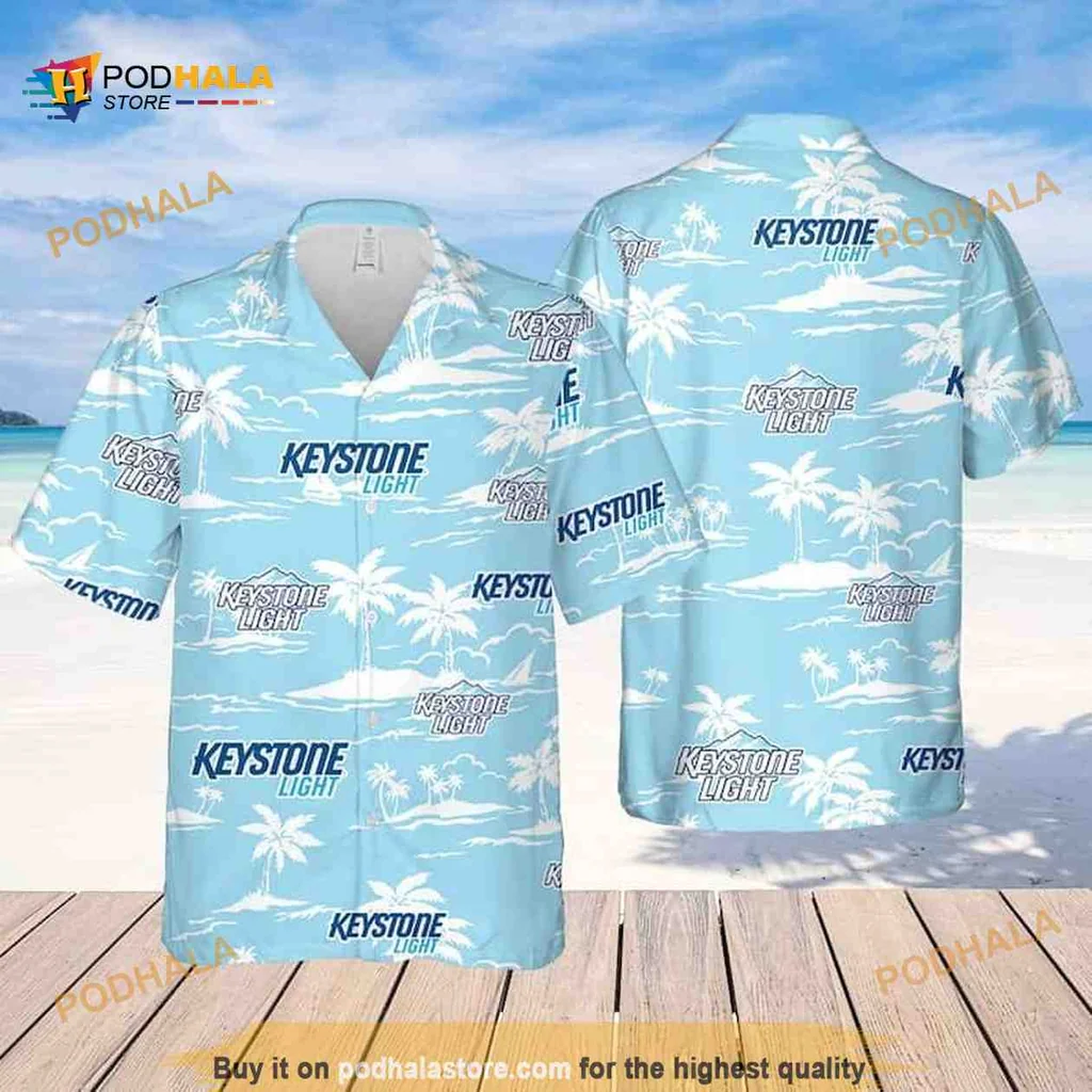 Keystone Light Beer Hawaiian Shirt With Tropical Palm Trees