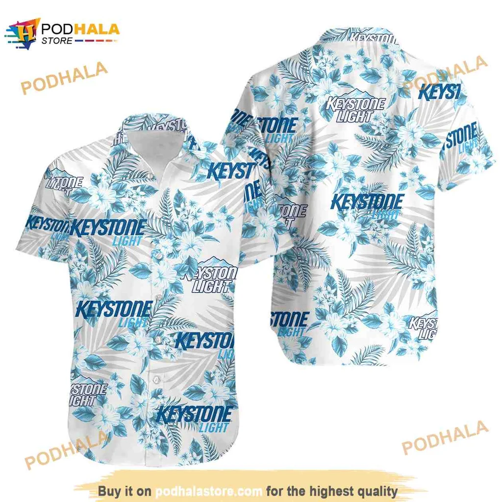 Keystone Light Hawaiian Shirt With Vibrant Floral Pattern
