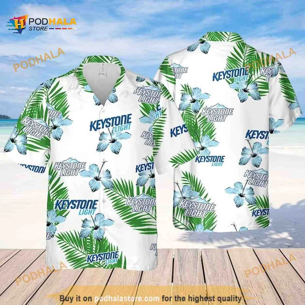 Keystone Light Hibiscus Hawaiian Shirt With Tropical Design