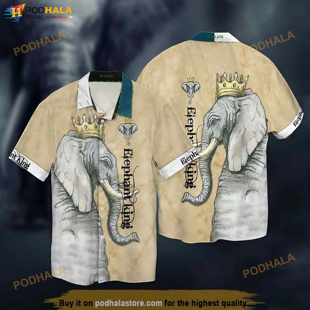 King Elephant Hawaiian Shirt, Tropical Design With Regal Elephant Graphic