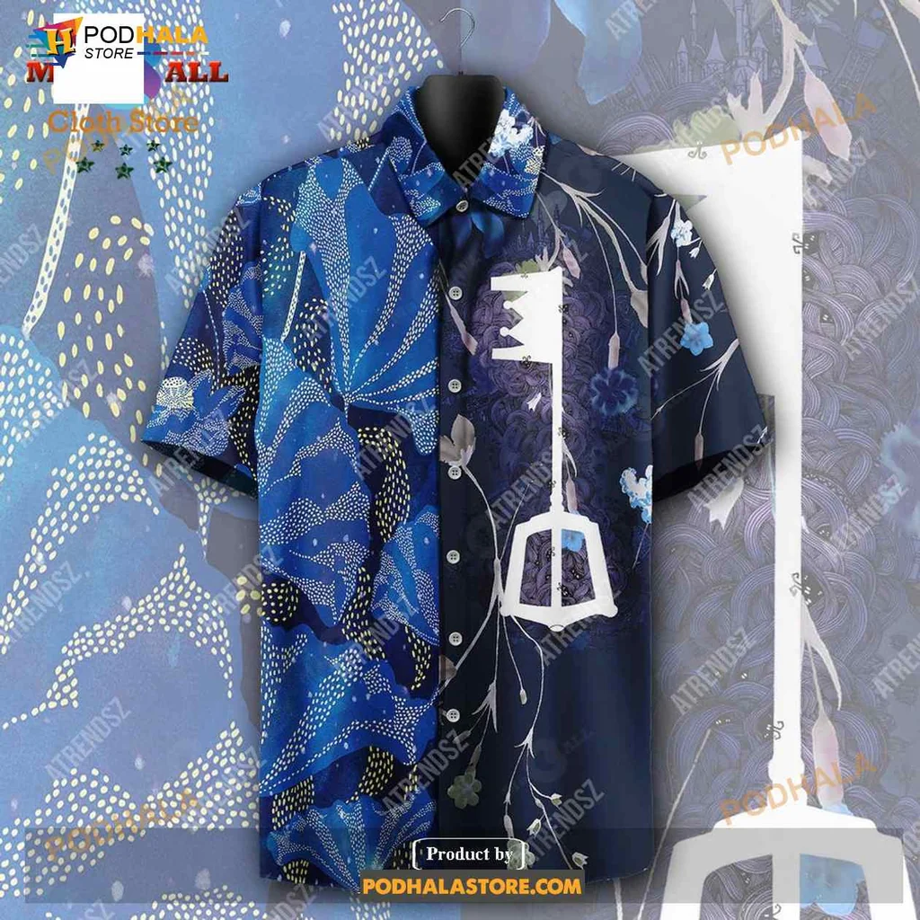 Kingdom Hearts Floral Hawaiian Shirt With Keyblade Design