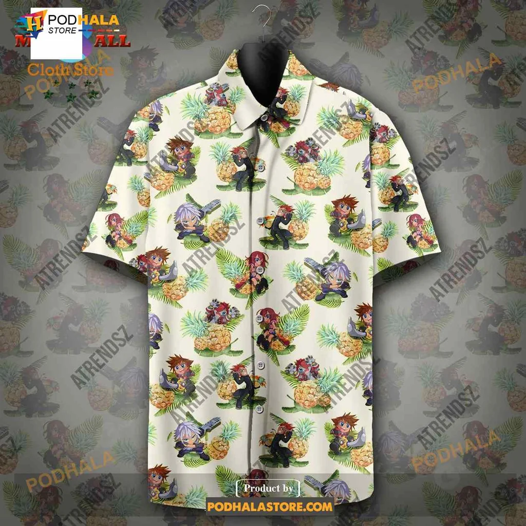 Kingdom Hearts Tropical Hawaiian Shirt Featuring Sora Riku Kairi Pineapple Design