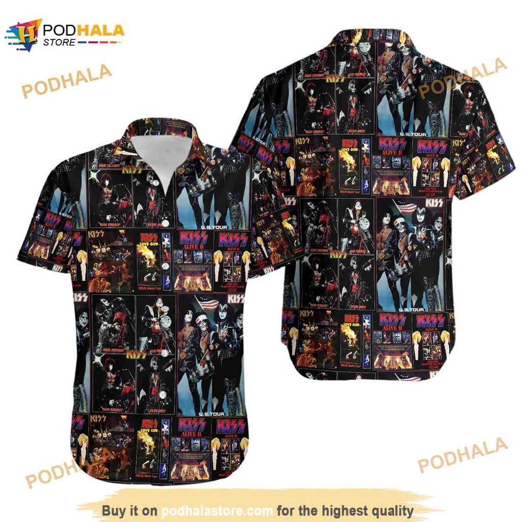 Kiss Band Hawaiian Shirt Featuring Iconic Album Covers And Graphics