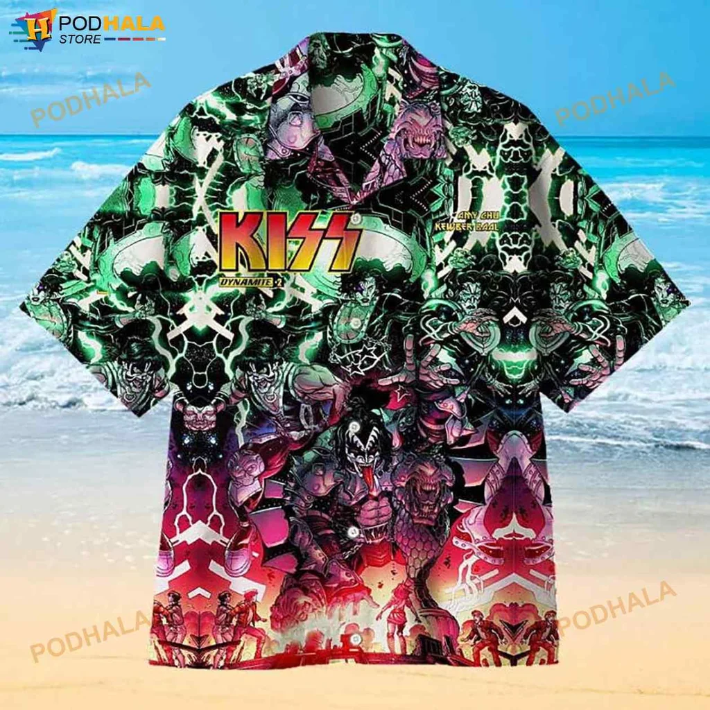 Kiss Comic Style Hawaiian Shirt With Colorful Band Illustrations