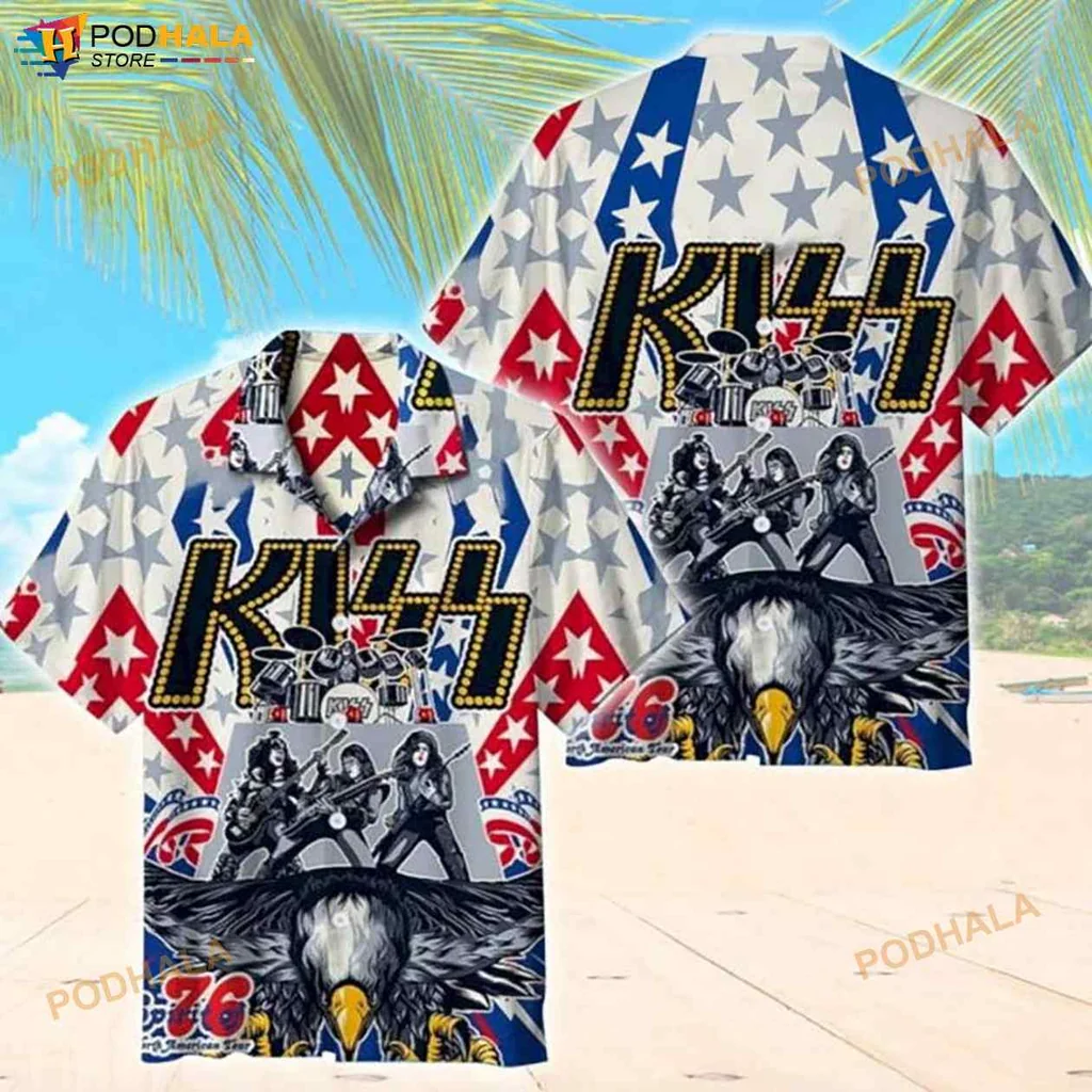 Kiss Eagle Rock Music Hawaiian Shirt With Bold Patriotic Design