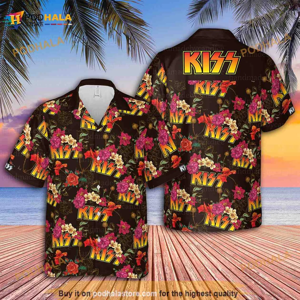Kiss Tropical Floral Hawaiian Shirt With Bold Colorful Design