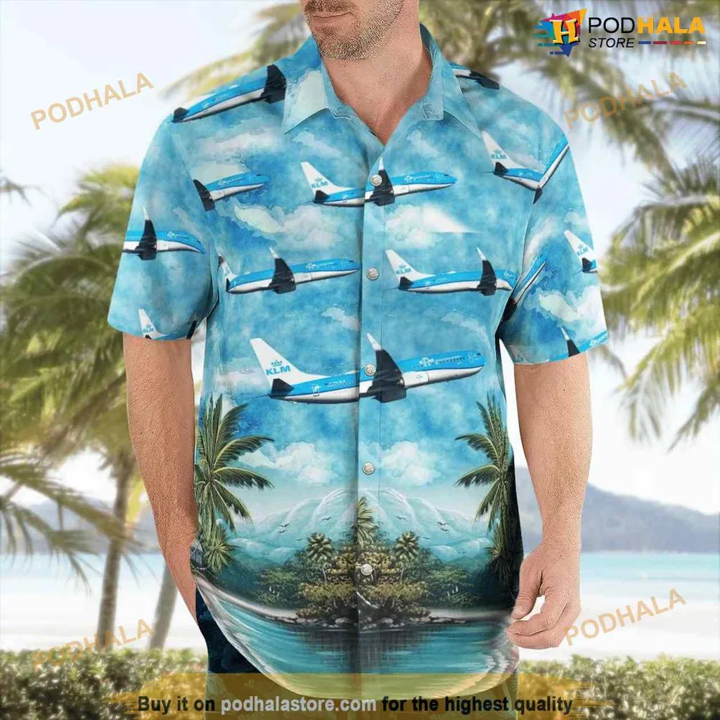 Klm Royal Dutch Airlines Hawaiian Shirt With Boeing 737 800 Design
