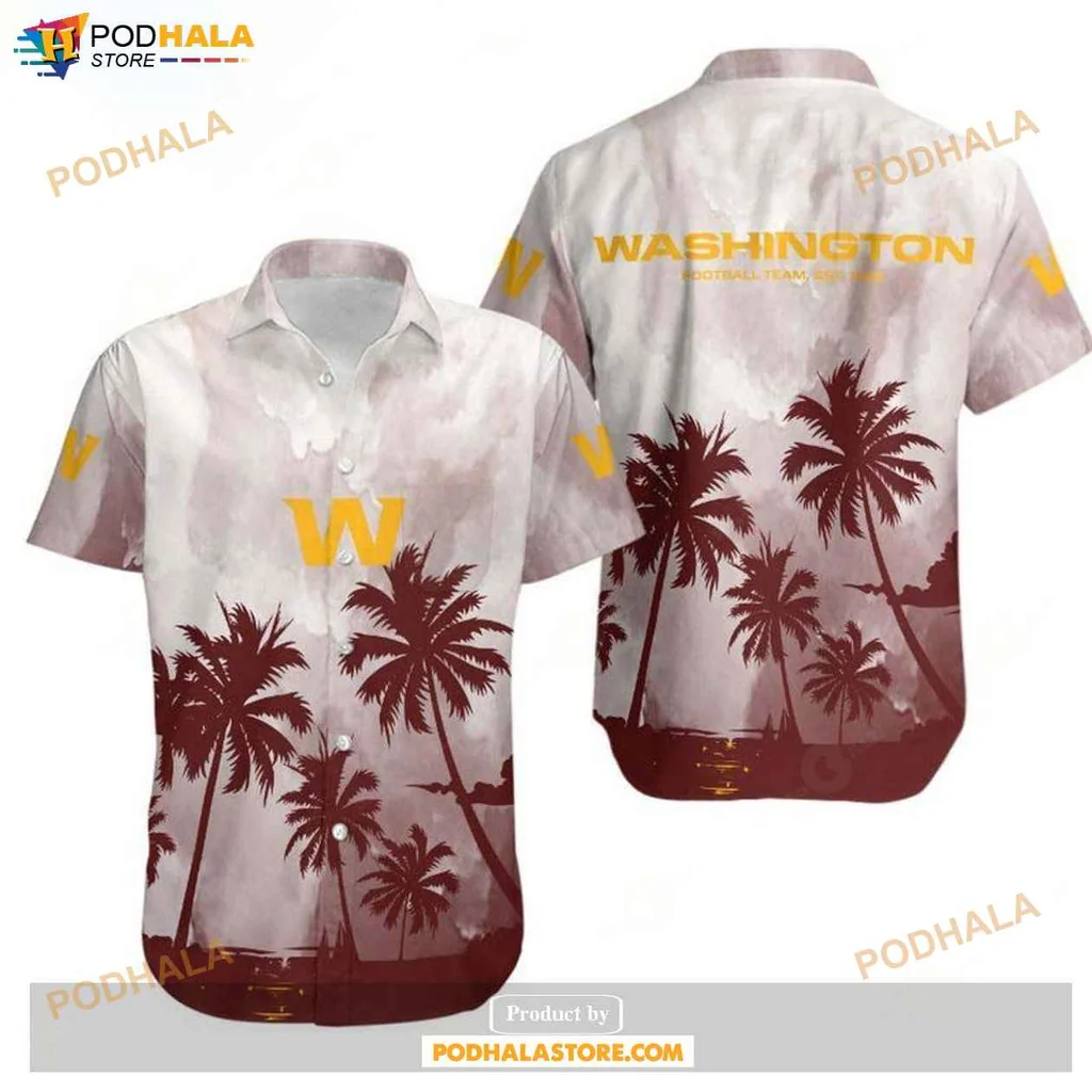 Laid Back Washington Fan Hawaiian Shirt With Coconut Trees And Palm Silhouettes