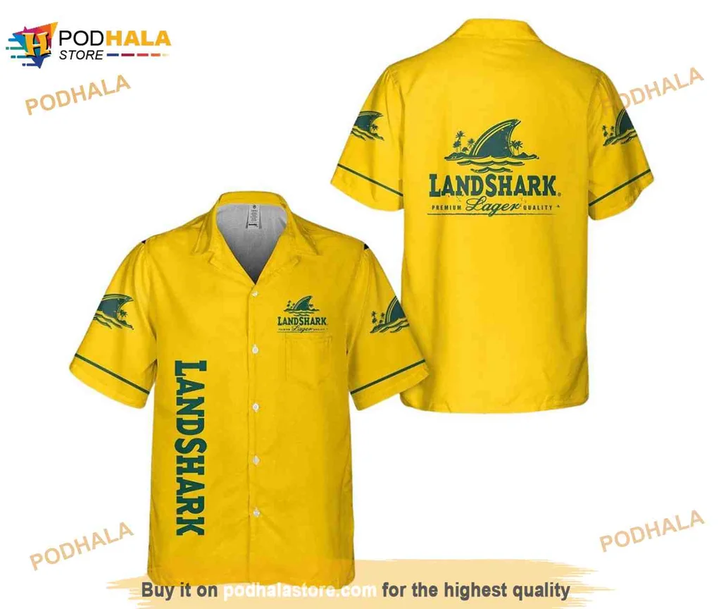 Landshark Tropical Hawaiian Shirt With Fun Shark Graphic