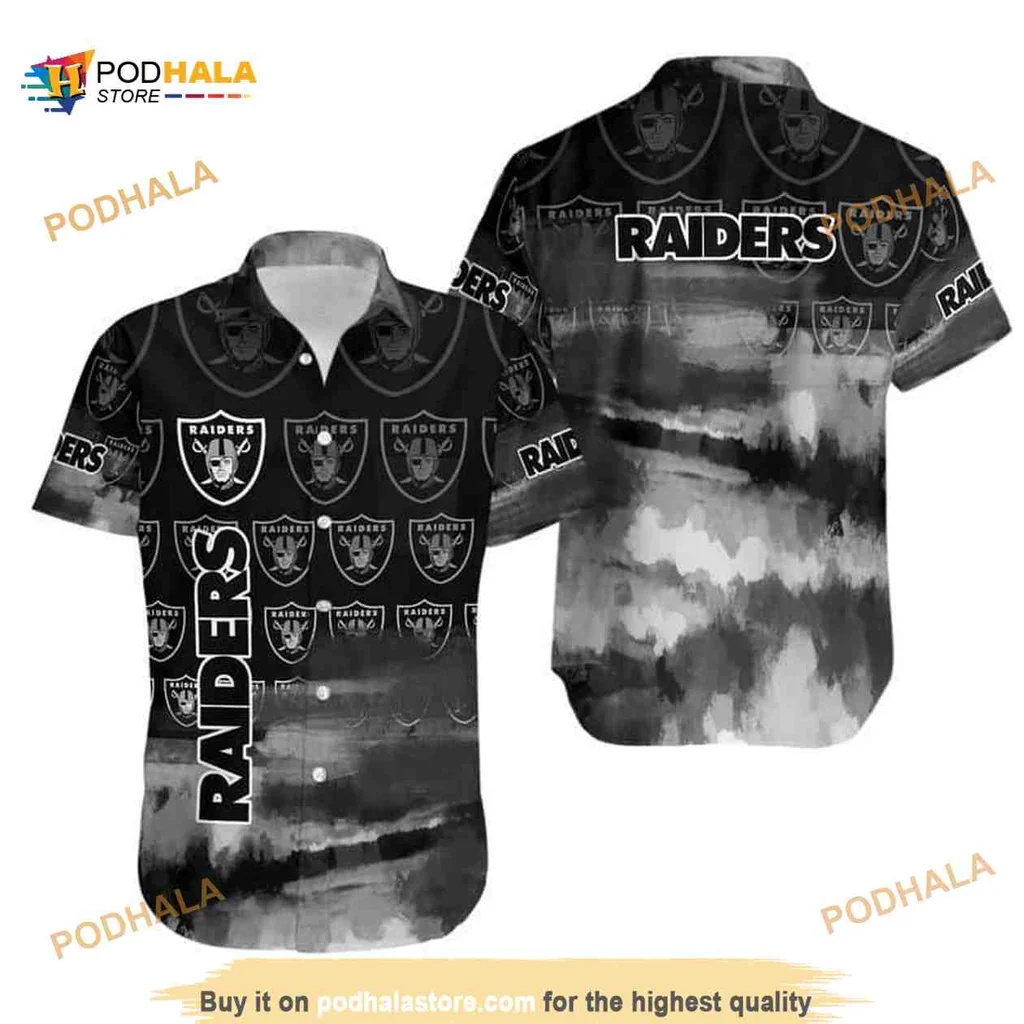 Las Vegas Raiders Aloha Shirt, Bold Watercolor Design For Football Fans