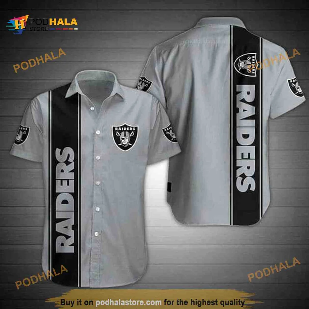 Las Vegas Raiders Aloha Shirt, Gray Hawaiian Shirt With Raiders Logo