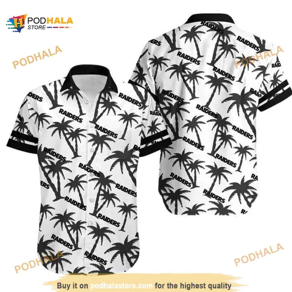 Las Vegas Raiders Aloha Shirt With Black Palm Trees Design