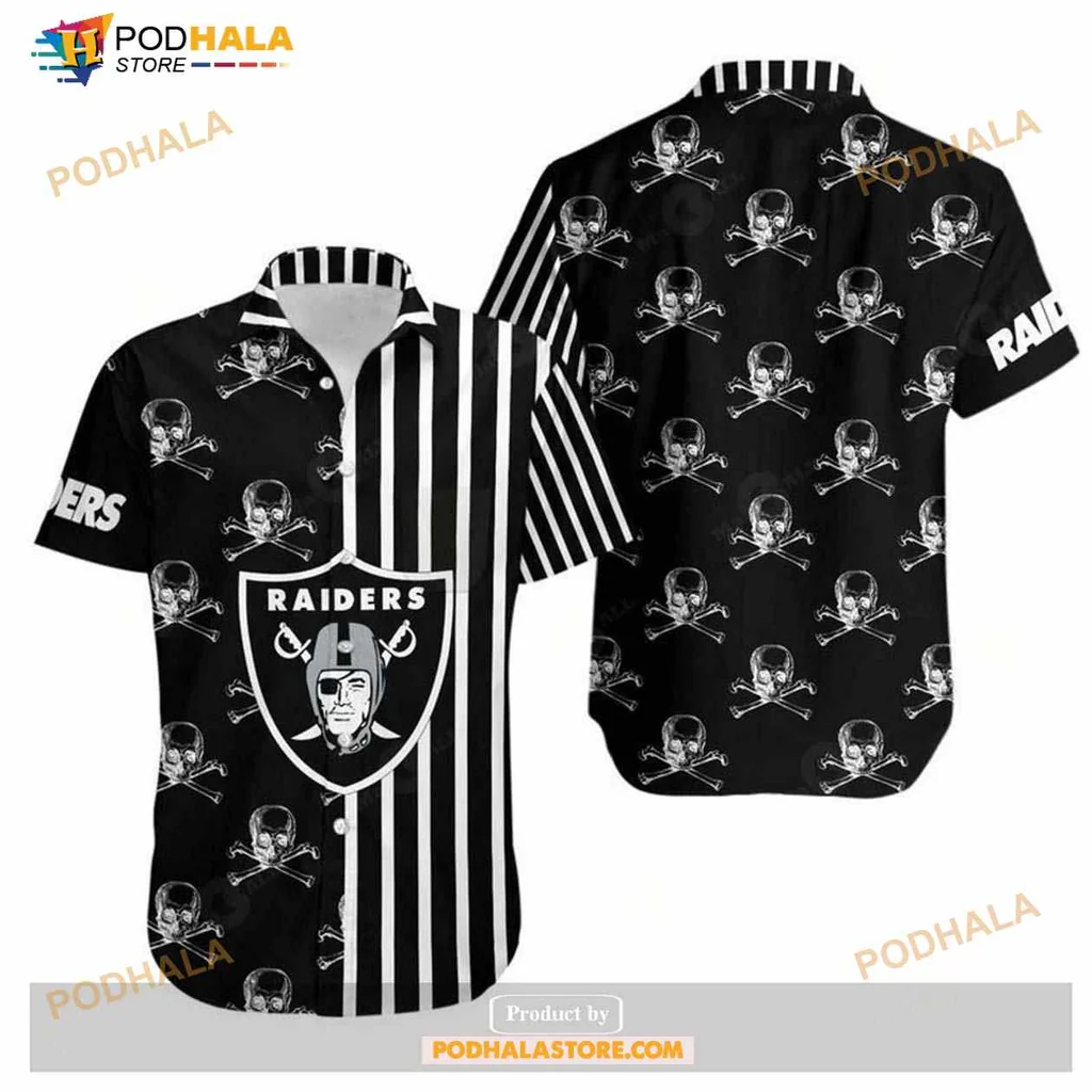 Las Vegas Raiders Aloha Shirt With Stripes And Skull Design
