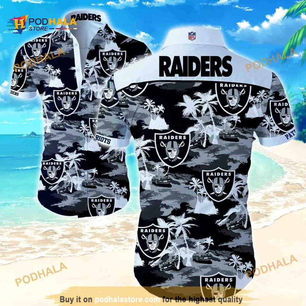 Las Vegas Raiders Aloha Shirt With Tropical Palm Trees Design
